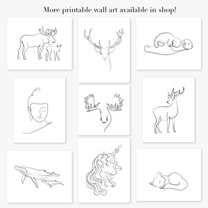 PRINTABLE Moose Line Art Black & White Minimalistic Print, Home Decor Prints, Wall Art Prints, Canadian Animal Line Drawing 8x10 12x12 16x20 image 7