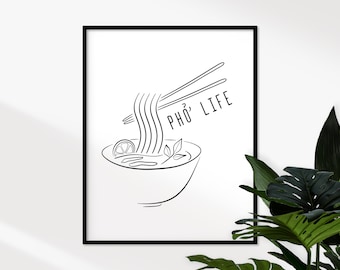 PRINTABLE Minimal Pho Life Line Art Print, Modern Food Art, Asian Kitchen Decor, Vietnam Art, Unique Gifts for Men, Housewarming Gifts Women