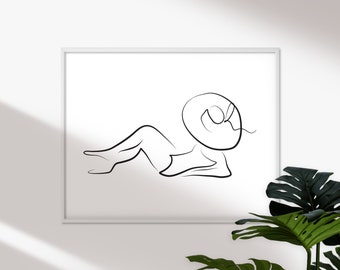 PRINTABLE Line Art Woman Print, Sunbathing Girl, Minimal Summer Wall Art Living Room, Coastal Decor Beach House, Beach Lover Gift for Women