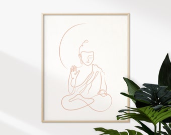 PRINTABLE Beige Meditating Buddha Line Art, Boho Wall Art, Calming Wall Art for Bedroom, Yoga Decor, Zen, Meditation Gifts, Spiritual Prints