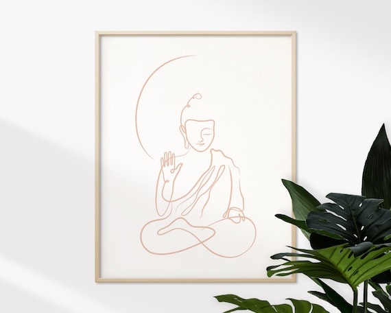 PRINTABLE Beige Meditating Buddha Line Art, Boho Wall Art, Calming Wall Art for Bedroom, Yoga Decor, Zen, Meditation Gifts, Spiritual Prints