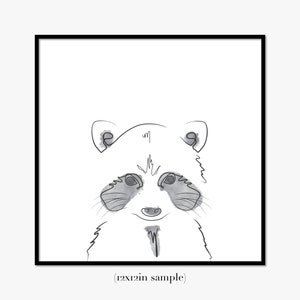 PRINTABLE Raccoon Line Art Black and White Minimalistic Print, Cute Home Decor For Kids Room, Wall Art Prints, Animal Line Drawing image 3