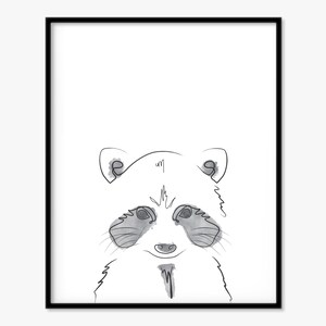 PRINTABLE Raccoon Line Art Black and White Minimalistic Print, Cute Home Decor For Kids Room, Wall Art Prints, Animal Line Drawing image 4