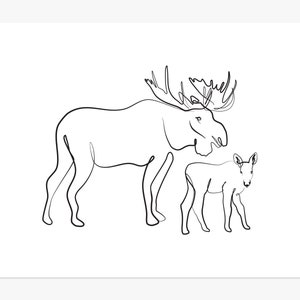 PRINTABLE Moose Line Drawing, Minimalist Line Art, Moose Single Line ...