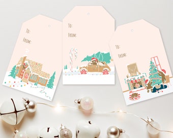 DRUCKBARE Weihnachtsgeschenkanhänger, Lebkuchendruck, Weihnachtsgeschenketikett, Weihnachtsgeschenkanhänger für Weihnachten, Weihnachtsanhänger für Kinder, Weihnachtsdruck