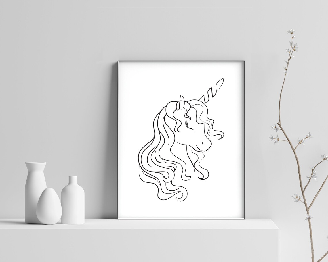 PRINTABLE Unicorn Black and White Minimalistic Print Home - Etsy