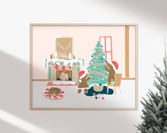 PRINTABLE Gingerbread Cosy Print, Home Decor Prints, Winter Wall Art, Gingerbread Family, Living Room Wall Decor, Christmas Gifts