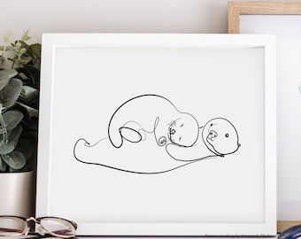 PRINTABLE Sea Otter Wall Art Print, Otter Line Art, Mothers Day Gift from Daughter, Cute Gift for Mom, Animal Lover Gift, Wildlife Wall Art