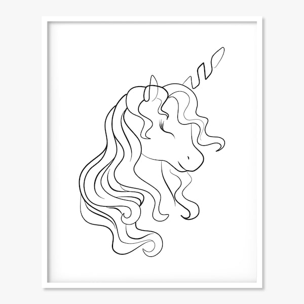 PRINTABLE Unicorn Black and White Minimalistic Print, Home Decor, Wall Art Prints, Unicorn Line Drawing, Gift for her, 2x3 3x4 and 4x5 ratio