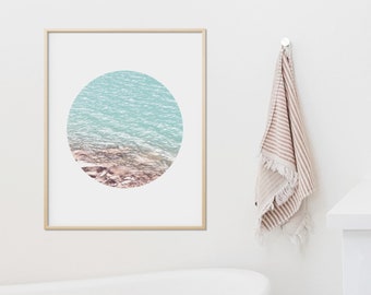 PRINTABLE Water Circle Print, Calm Water Wall Art, Ocean Photography for Kitchen, Coastal Home Decor Bathroom, Beach Decorations for Bedroom