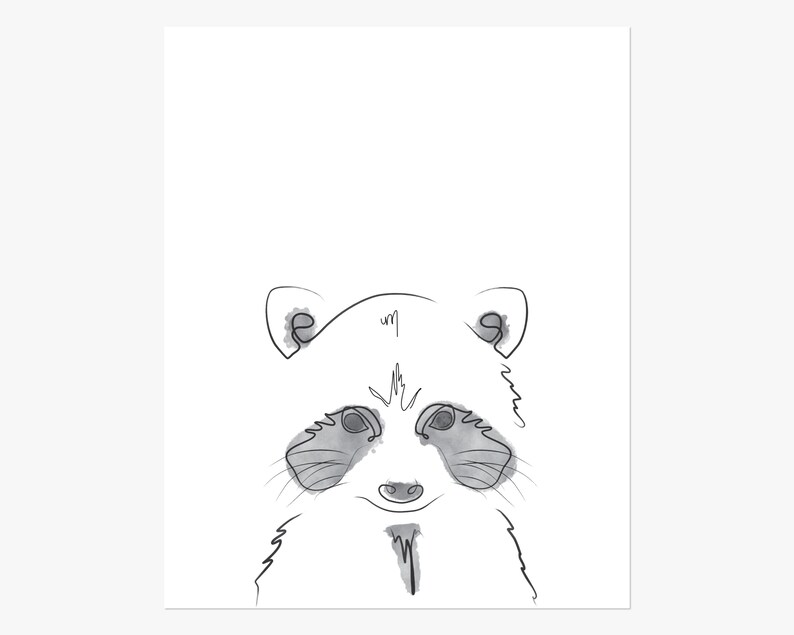 PRINTABLE Raccoon Line Art Black and White Minimalistic Print, Cute Home Decor For Kids Room, Wall Art Prints, Animal Line Drawing image 5