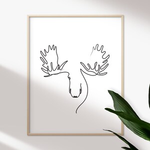 PRINTABLE Moose Line Art Black & White Minimalistic Print, Home Decor Prints, Wall Art Prints, Canadian Animal Line Drawing 8x10 12x12 16x20 image 2