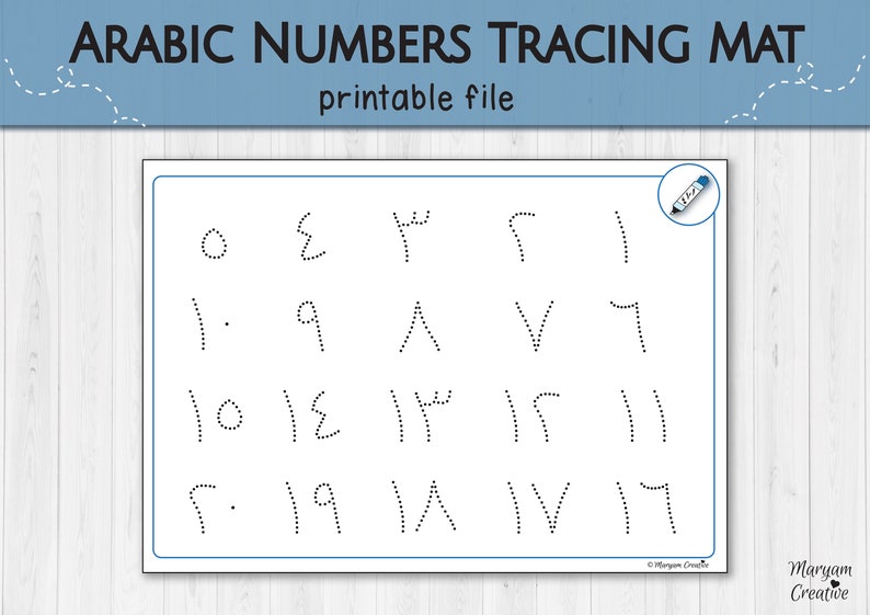 arabic numbers tracing mat printable arabic numbers arabic etsy