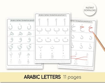 Handschrift-Übungsseiten für das arabische Alphabet, Arabische Nachverfolgungsbuchstaben, الحروف العربية - Sofortiger Download