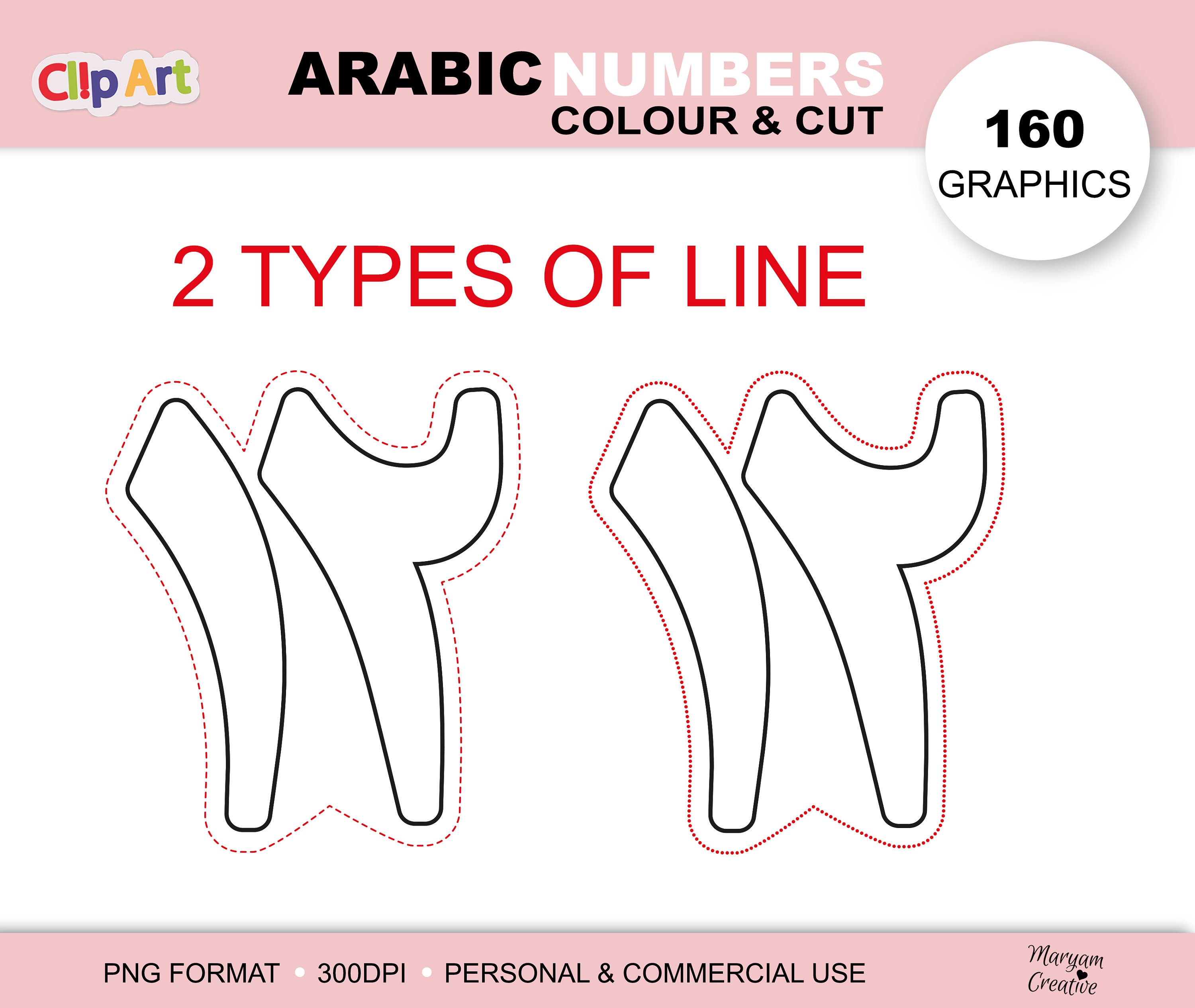 Arabic Numbers Clipart, Colour and Cut, Tracing (PNG, Instant Download ...