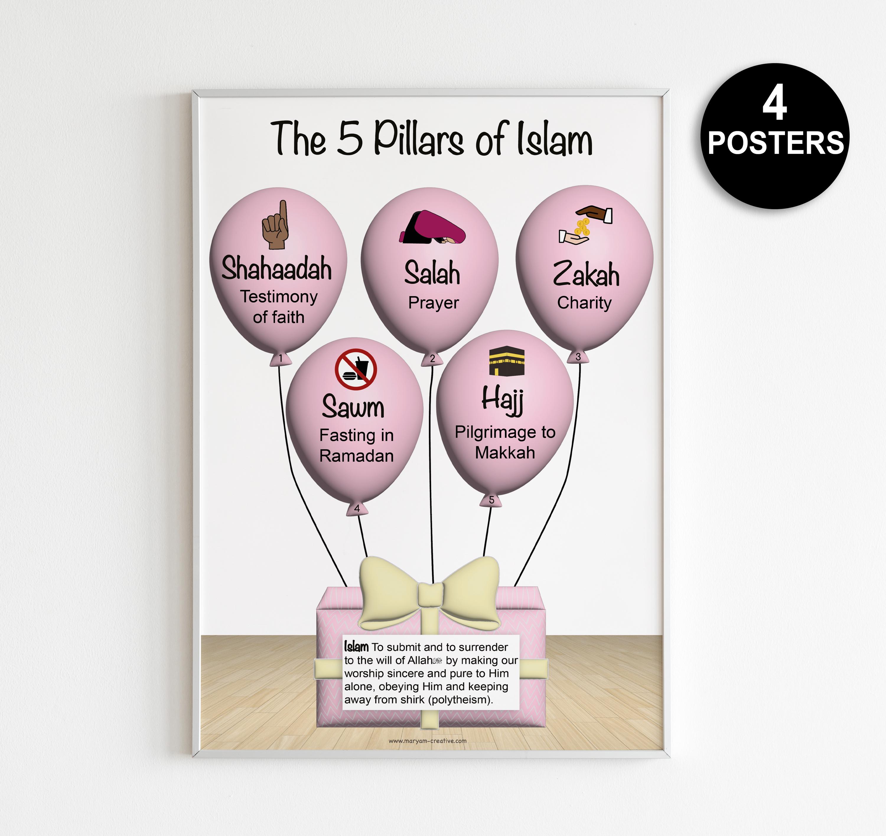 5 Pillars of Islam, A4 Posters, Islam for kids, Muslim Kids, Tawheed, decor wall – Instant Download