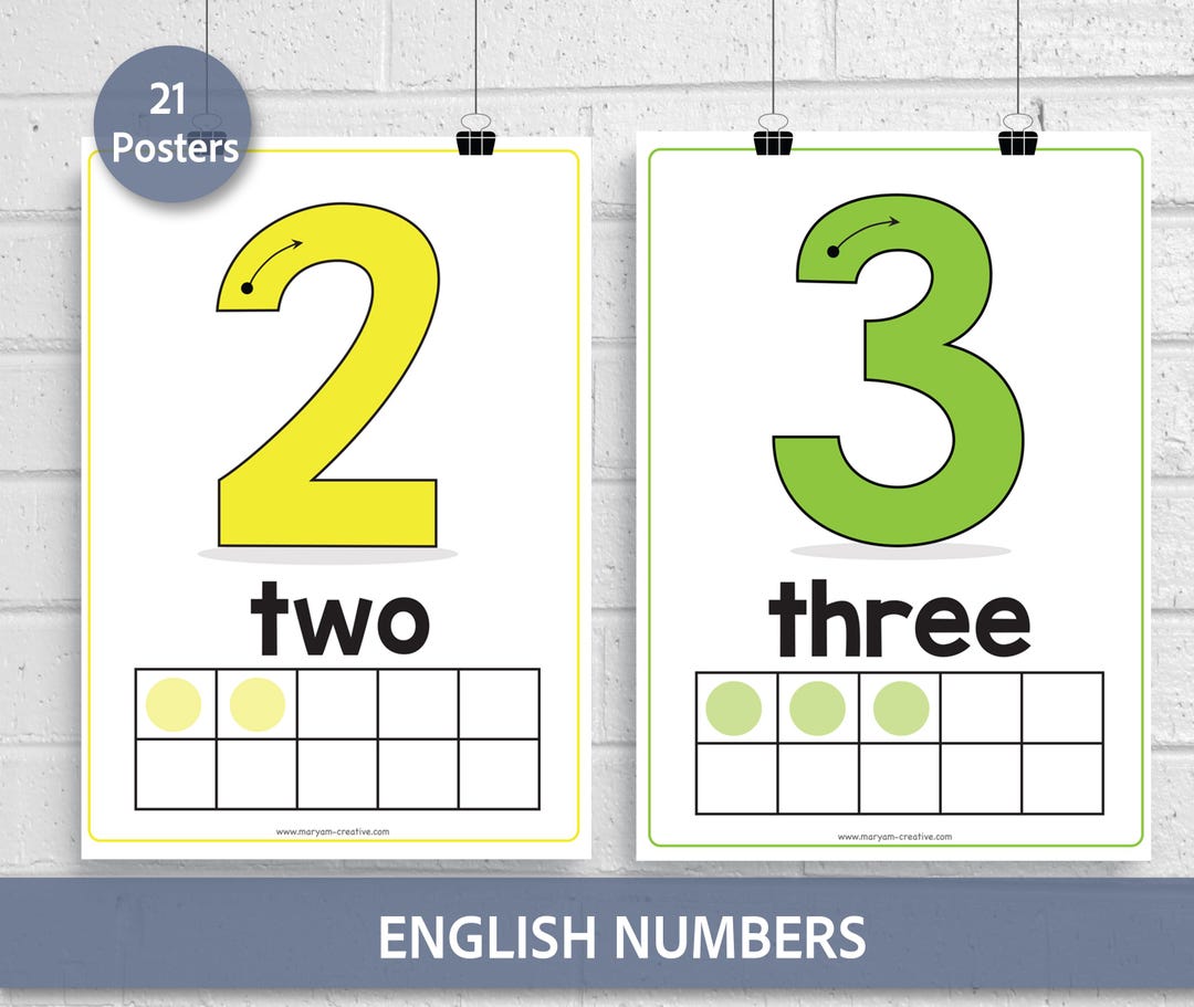 21 Numbers Chart Posters With 10 Frame Counting, Kindergarten ...