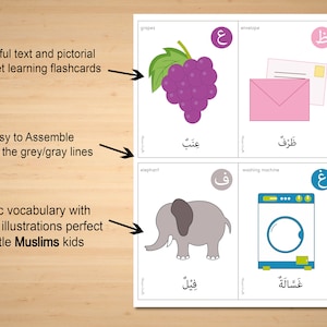 Arabic Alphabet With Pictures Flashcards Printable XL, Quran, Islam ...