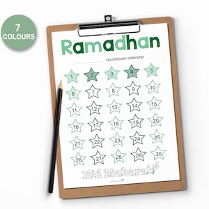 Ramadhan calendar countdown 7 colours, Eid, calendar, Muslim kids, 5pillars of Islam - Instant Download