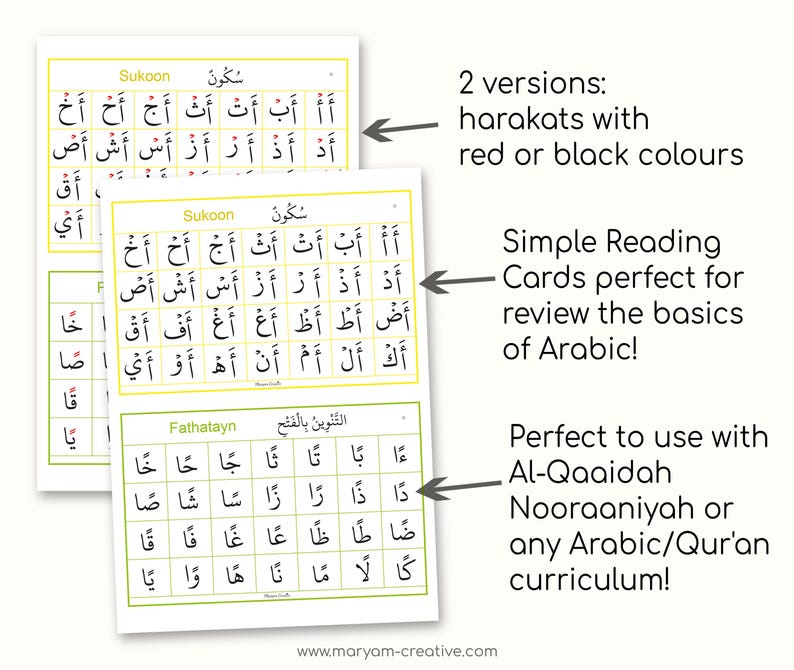 Arabiska läskort, Tajweed, Al-Qaaidah Nooraaniyah, اللغة العربية - Omedelbar nedladdning bild 2