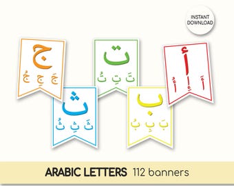 Arabic letters and short vowels banner, Harakat, الحروف العربية - Instant Download