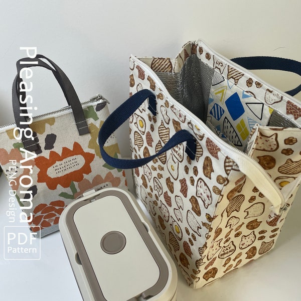 Lunch Tote mit Innentaschen,Bento Tasche,Ised Lunch Box,Schnittmuster,Bento Tasche,Sofortiger Download,Schnittmuster