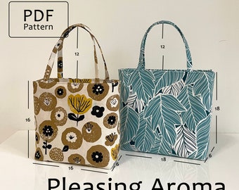 Mini Tote Bag with TEMPLATES,Two Sizes,pdf Sewing Pattern, Zip Tote Bag Pattern,Instant Download,DIY,Handmade Bag Pattern