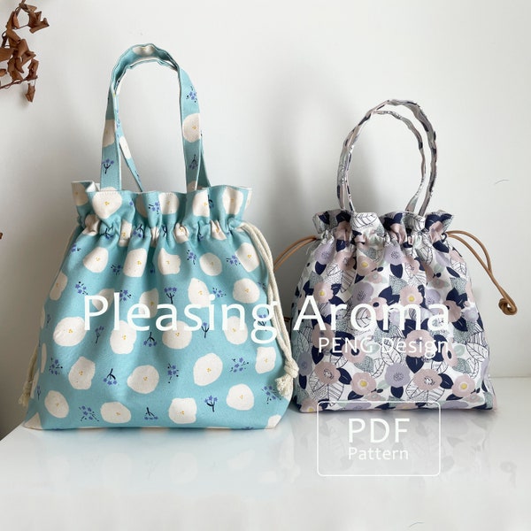 Drawstring Bag Sewing Instruction,Two Sizes,Easy Project Bag Pattern,Bag Pattern,Knitting Bag,Instant Download,DIY,Handmade Bag Pattern
