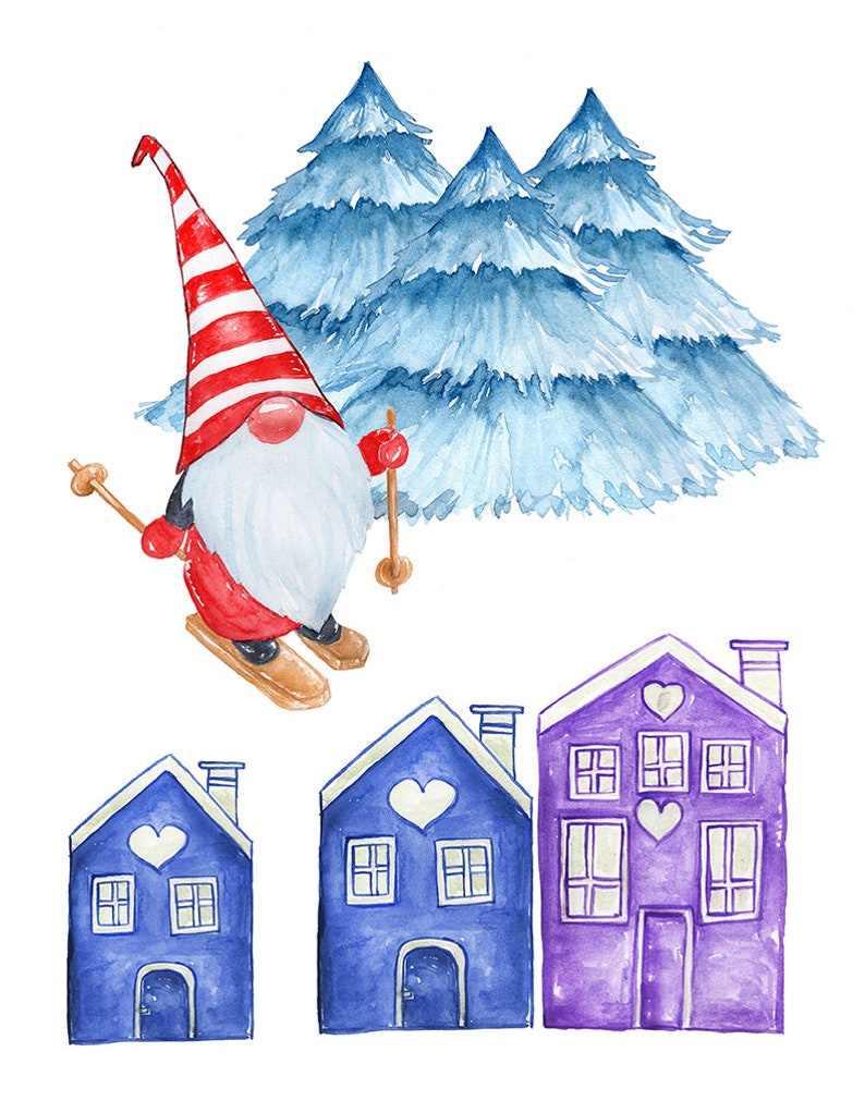 Nursery Wall Art Gnome Watercolor Gnome Print Christmas Etsy