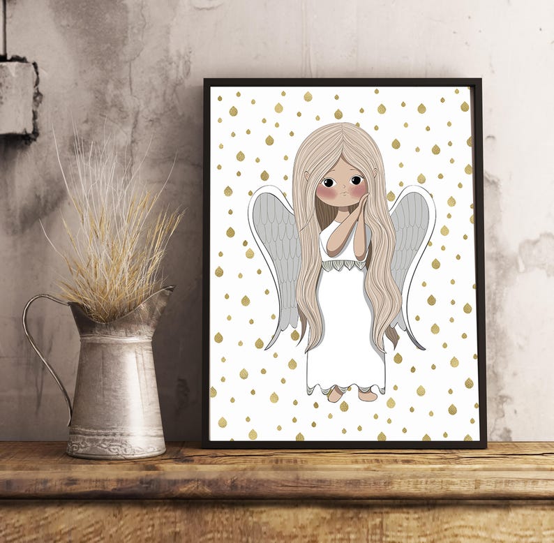 Guardian Angel Print Wall Art Postcard Decor Card Girl Nursery Baby
