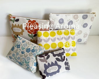 Tutorial de costura de neceser con plantillas, 5 tamaños, bolsa con cremallera, patrón de costura en PDF para neceser, descarga instantánea, bricolaje, patrón de bolso hecho a mano.