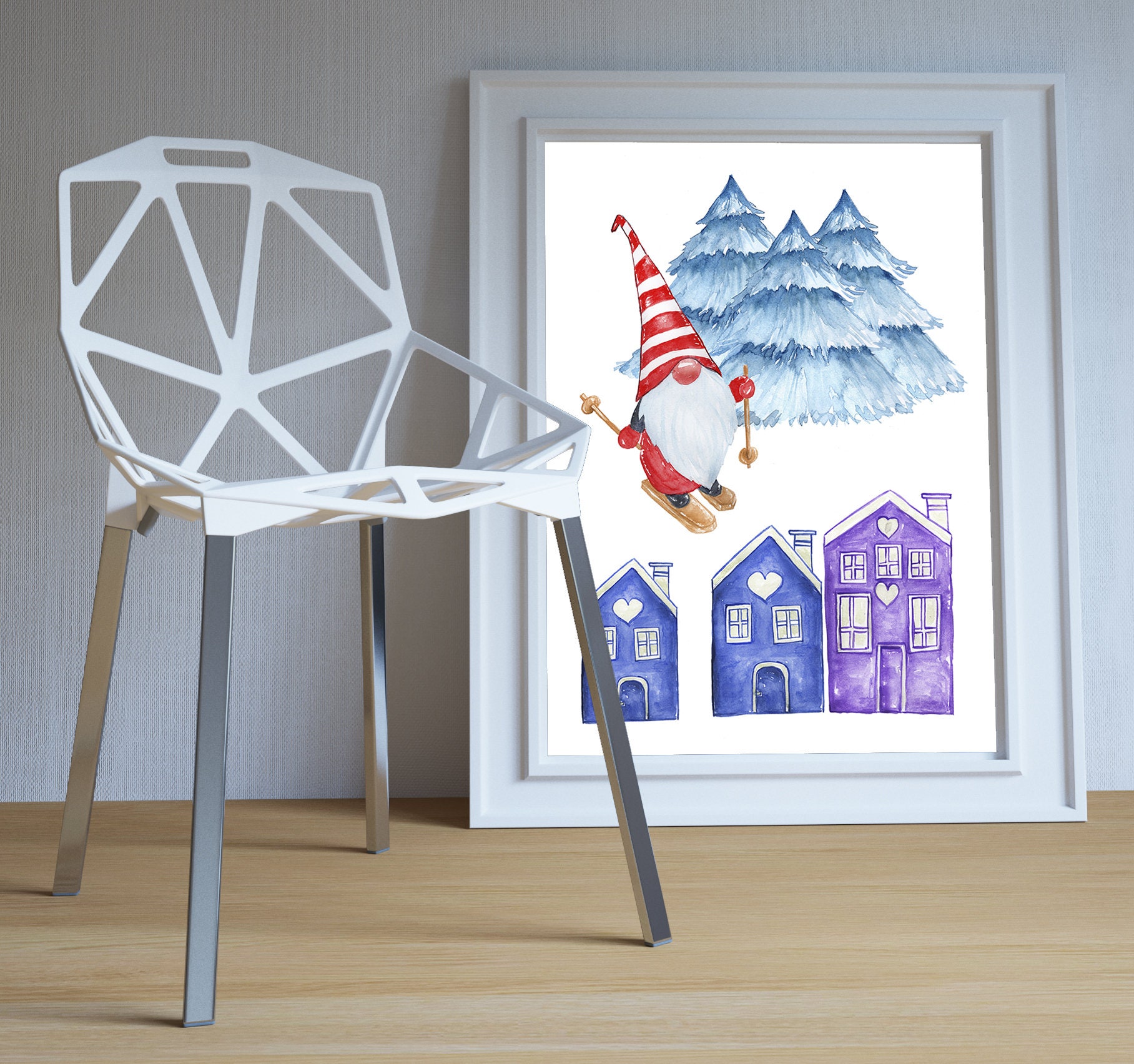 Nursery Wall Art Gnome Watercolor Gnome Print Christmas Etsy