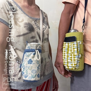 Bottle Bag with Strap Sewing Pattern, Bottle Holder Sling Bag, 2 Sizes, Water Bottle Holder Sewing Tutorails,  pdf file, Instant Download