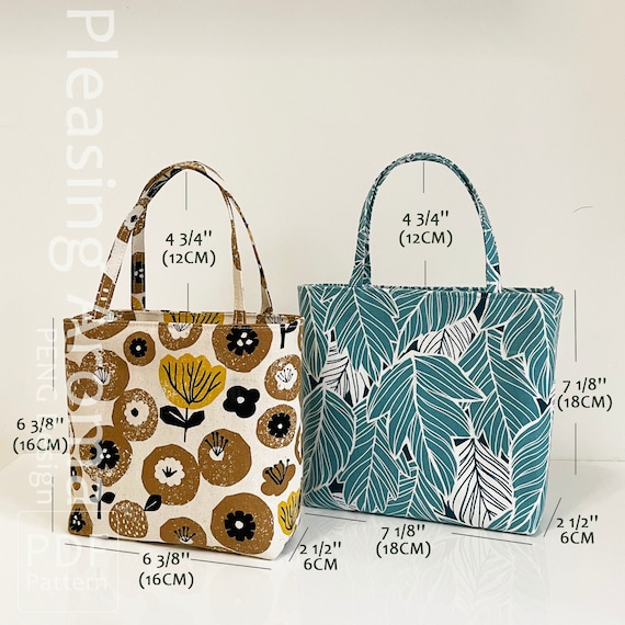 Mini Tote Bag Sewing Tutorails with TEMPLATES,Two Sizes Zipper Tote Bag pdf Pattern,Instant Download,DIY,Handmade Bag Pattern