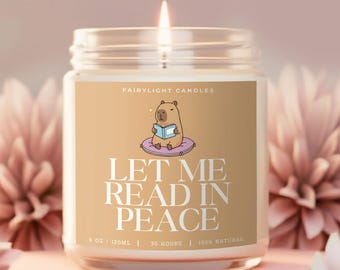 Read in Peace scented candle, handmade soy candle in a glass jar for book lovers, library-scented candle, gift for girlfriend, decorative candle