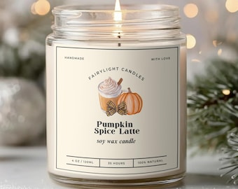 Pumpkin Spice Latte scented candle, handmade soy candle in a glass jar, pumpkin-scented candle, Christmas gift