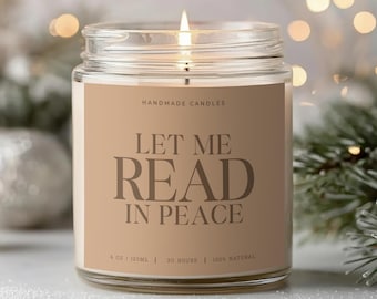 Read in Peace scented candle, handmade soy candle in a glass jar for book lovers, library-scented candle, gift for girlfriend, decorative candle