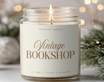 Vintage Bookshop scented candle with library fragrance, handmade soy candle in a glass jar for book lovers, gift for book lovers and library rooms
