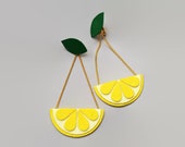Lemon earrings Clip on earrings Fruit slice earrings Citrus earrings Lemon accessories Fruit lover earrings Beach earrings Yellow earrings