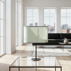 ÚNICA - Pantalla ovalada de lona reciclada. Diámetro 25 cm. Hecha a mano en Alemania. Ideal para lámparas de mesa.