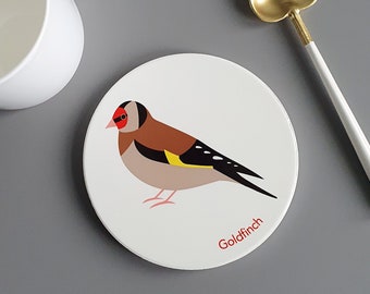 Goldfinch Ceramic Coaster - garden, wildlife, birds, gardening, tableware, kitchenware, coffee table, nature, outdoors
