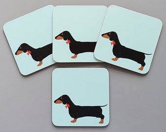Personalised Sausage Dog Wooden Drinks Coaster Mat Birthday Gift Present