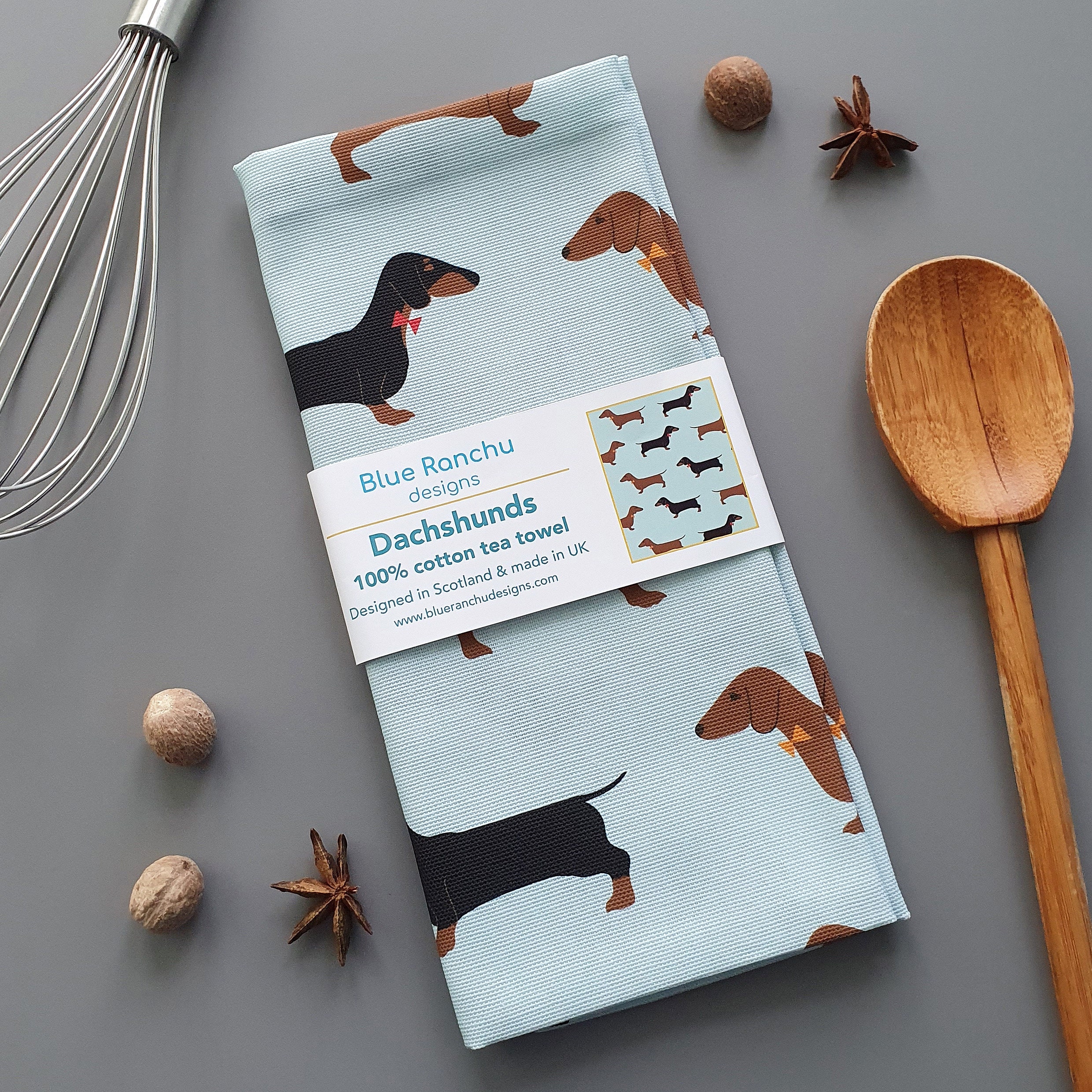 Dachshunds Tea Towel Sausage Dog Cotton Kitchen Dining 