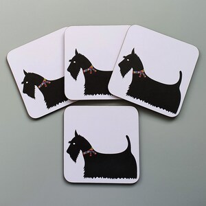 Scottish Terrier - Set of Four Coasters - Scottie, Scotland, house warming gift, dog lover, terrier, tartan, crufts, mug, tea, coffee