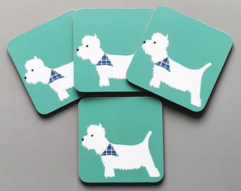 Westie Coasters - Set of 4, West Highland Terrier Dog Lover Gift