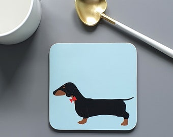 Black & Tan Dachshund Coaster - sausage dog, dogs, table, tea, coffee, gift, house warming, kitchen, dining