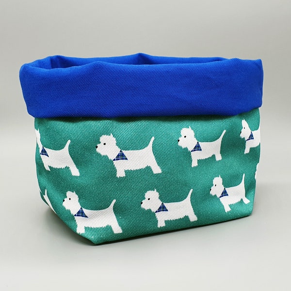 Westie Fabric Storage Basket - West Highland Terrier, home office, nursery, living room, bathroom, tidy, dog, Scotland, Scottish