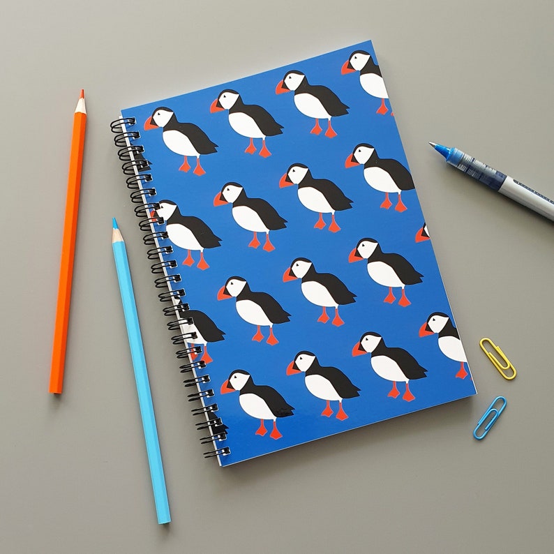 Puffin A5 Wirebound Notebook seabird, ocean, sealife, birds, coast, wildlife, nature, stationery, notepad, sketchpad, Scotland Bild 1
