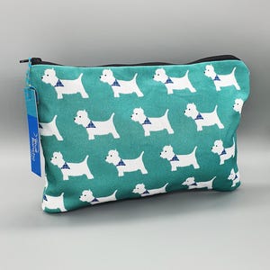 Bolsa de accesorios Westie - West Highland Terrier, Escocia, escocés, hecho a mano, algodón, viaje, maquillaje, regalo, almacenamiento
