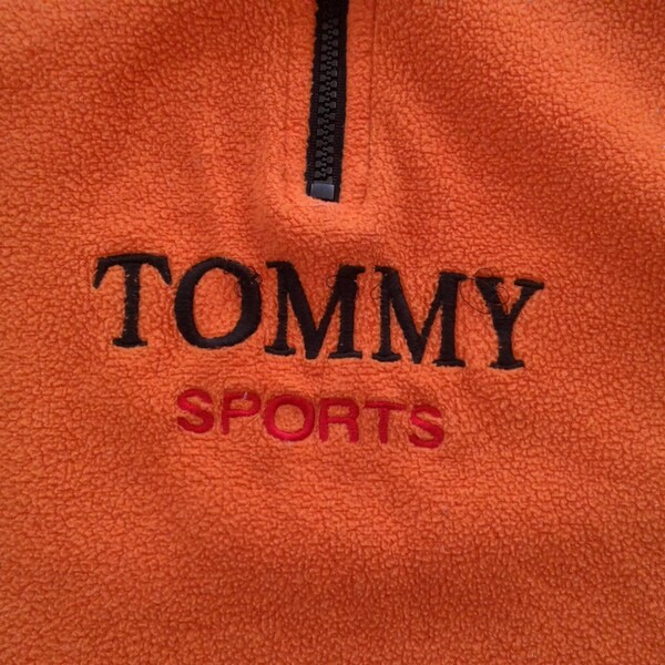 Vintage 90's Tommy Hilfiger Orange Bootleg Fleece Sweater Pullover